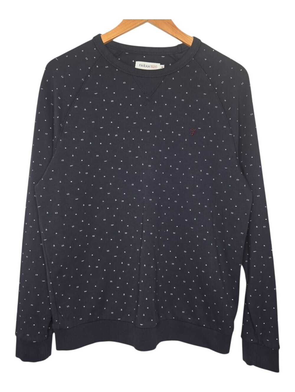 Farah 1920 Mens Navy Blue Geometric Print Cotton Crewneck Sweatshirt Medium